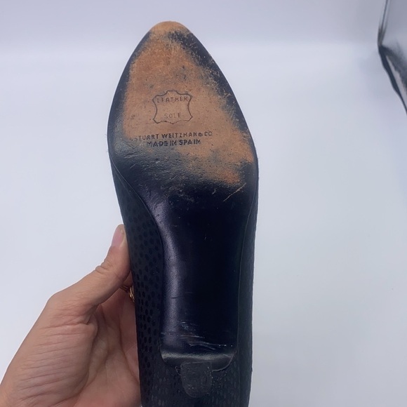 Henri Bendel - Vintage Black Dot Fabric Print Kitten Heels Made In Spain Size 6 - Picture 14 of 16